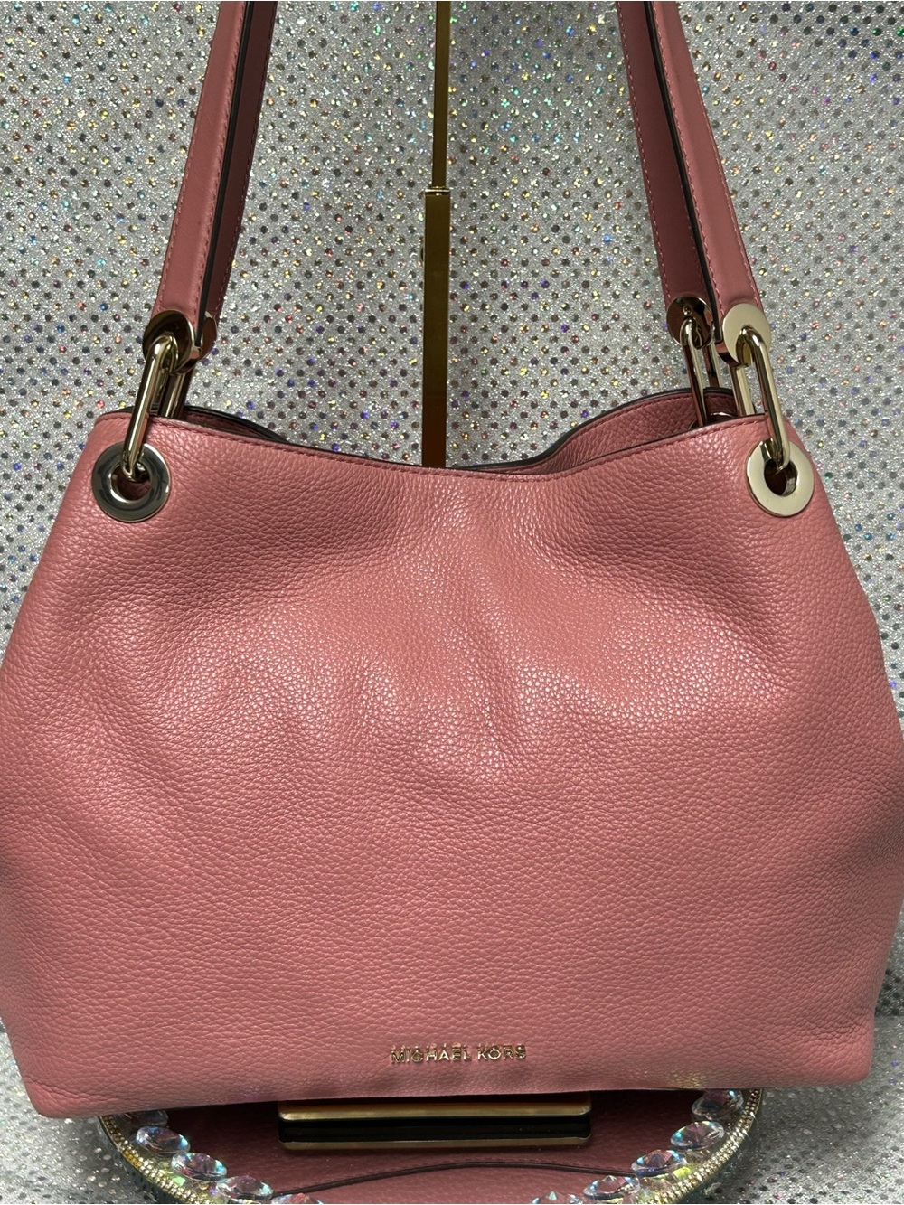 Michael Kors Rose Pink Pebbled Leather Shoulder Bag w/Gold Hardware 16 x 11 x 4